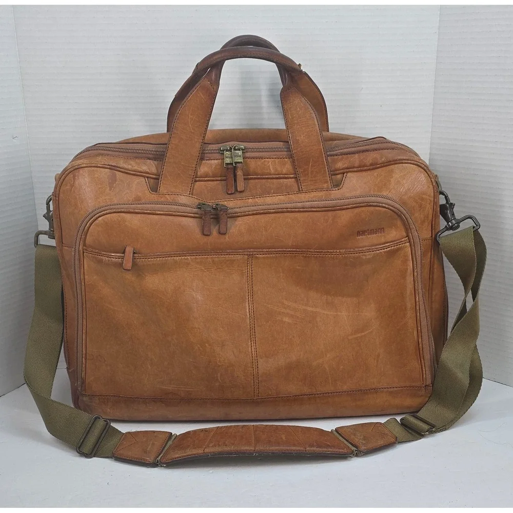 Hartmann Tan Leather Briefcase Messenger Bag Laptop Portfolio Vintage Brown